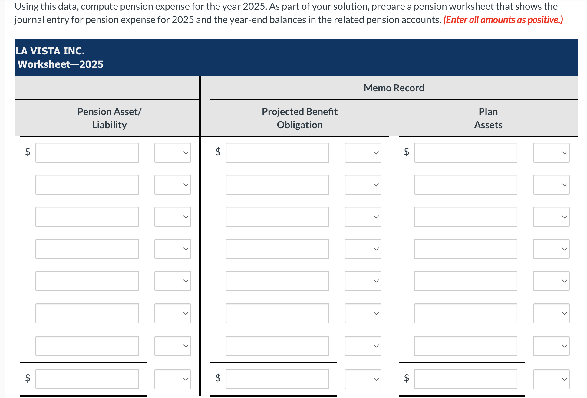 Using this data, compute pension expense for the