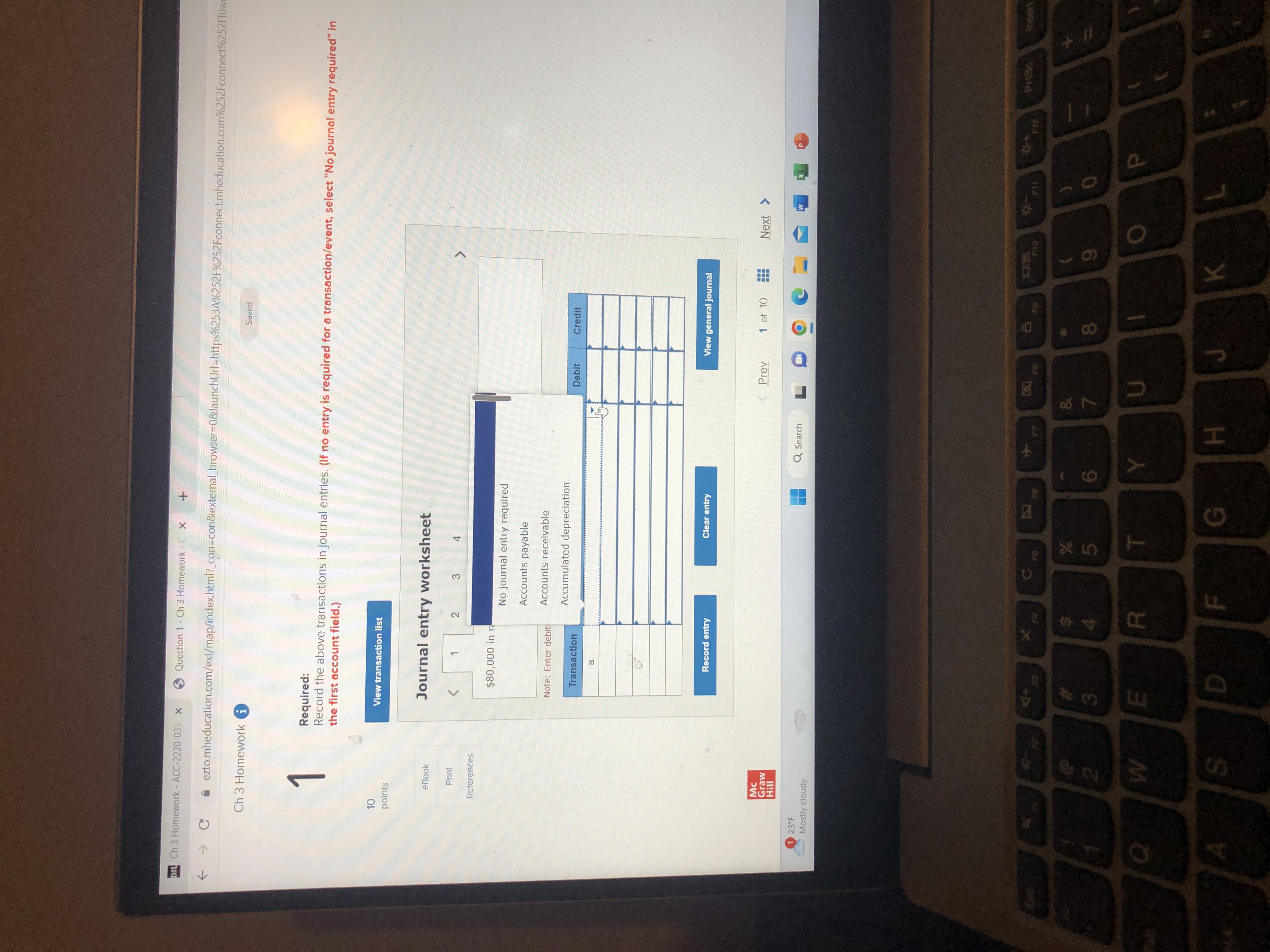 21 Ch 3 Homework - ACC-2220-03V x Question 1 - Ch