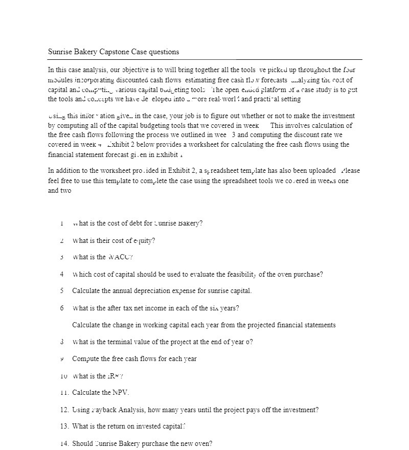 Sunrise Bakery Capstone Case questions In this