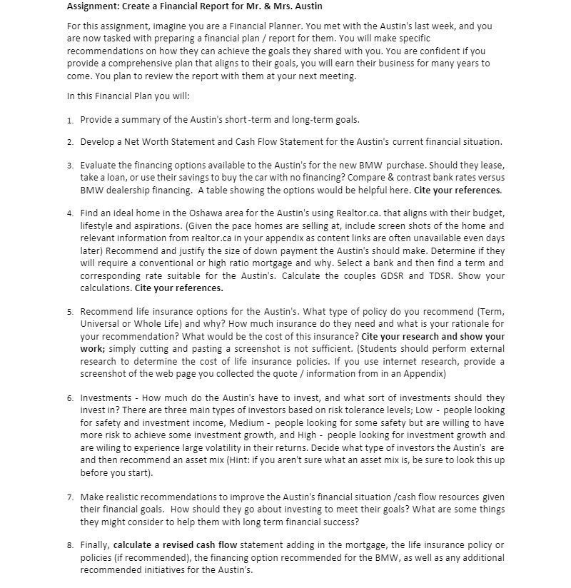 Assignment: Create a Financial Report for Mr. 8: