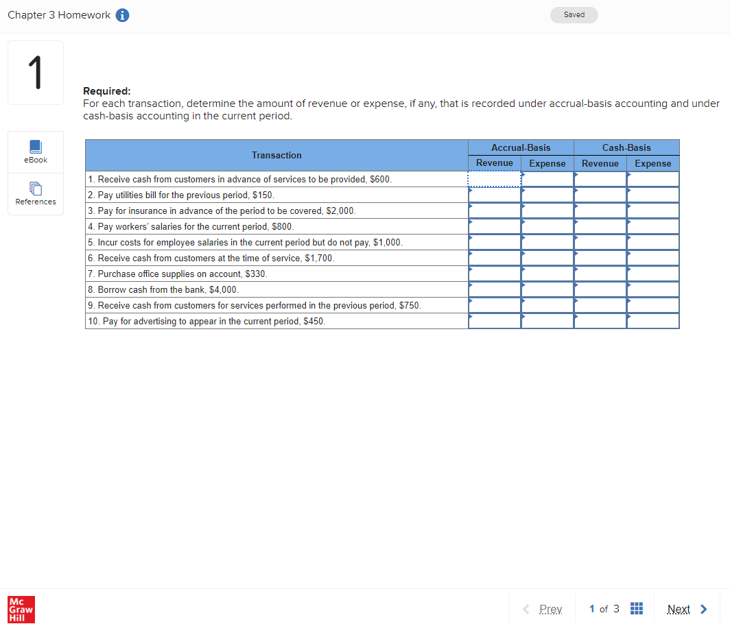 Chapter 3 Homework o Saved 1 eBook Required: For