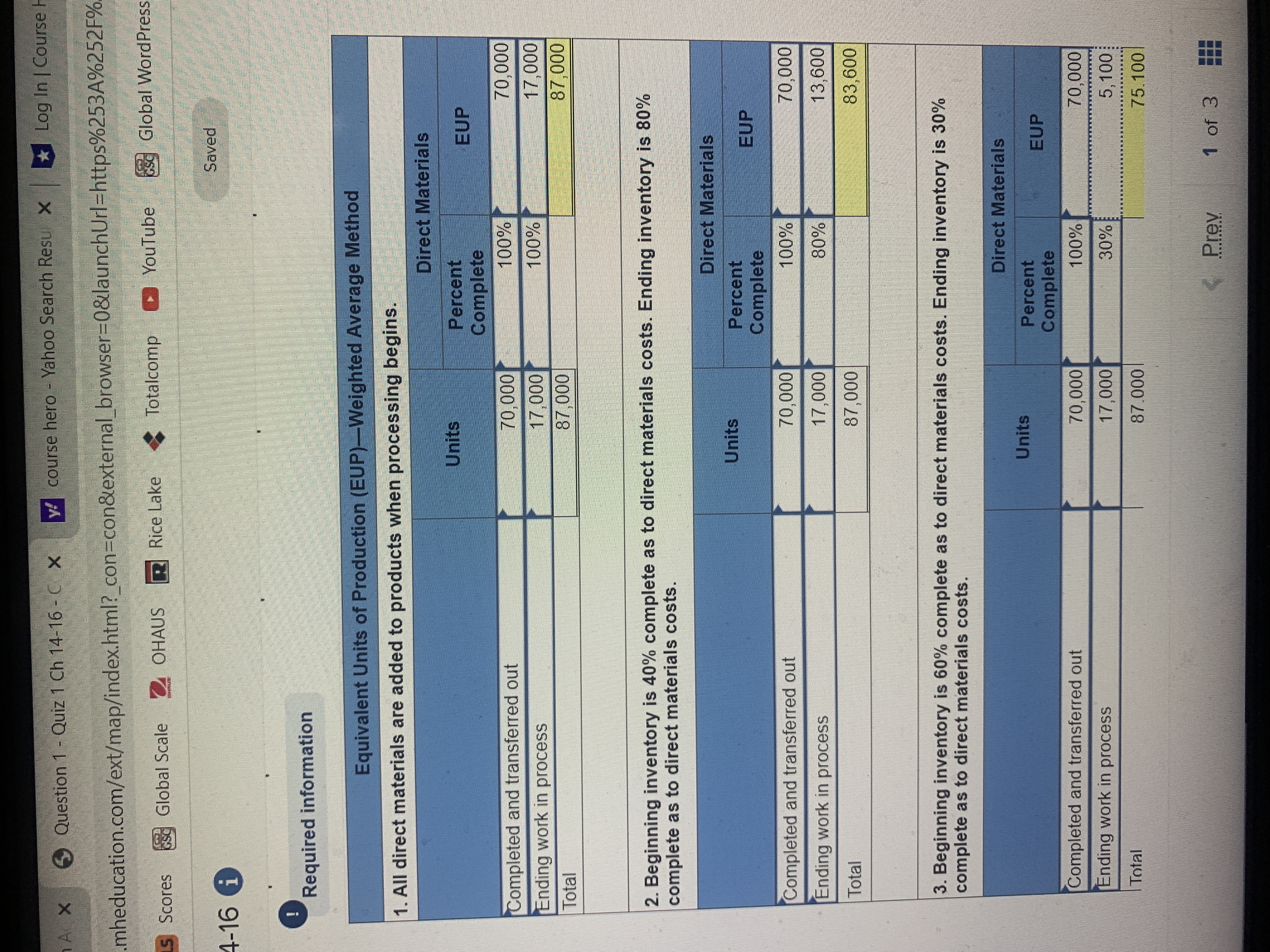 A X Question 1 - Quiz 1 Ch 14-16 - C X y! course