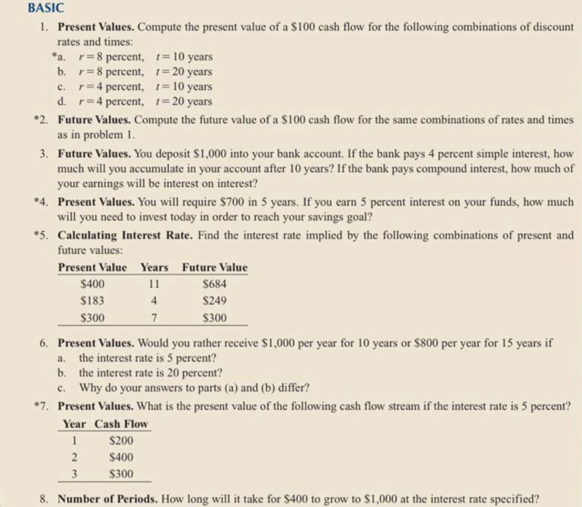 Exercise 4.1.Present and Future Values (a) Find