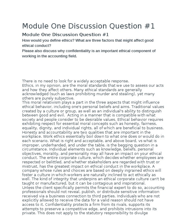 Module One Discussion Question #1 Module One