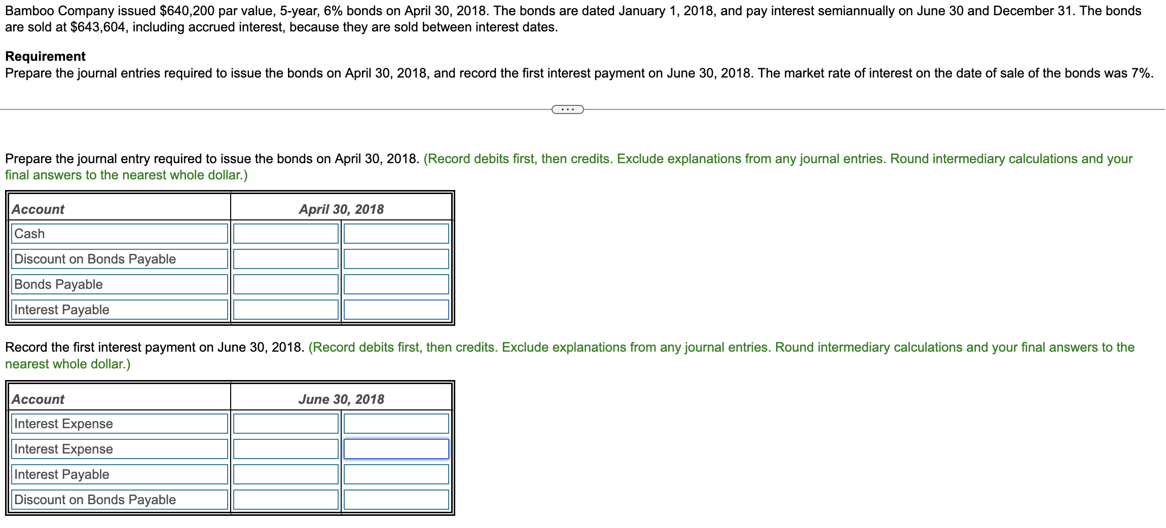 Bamboo Company issued $640,200 par value, 5-year,