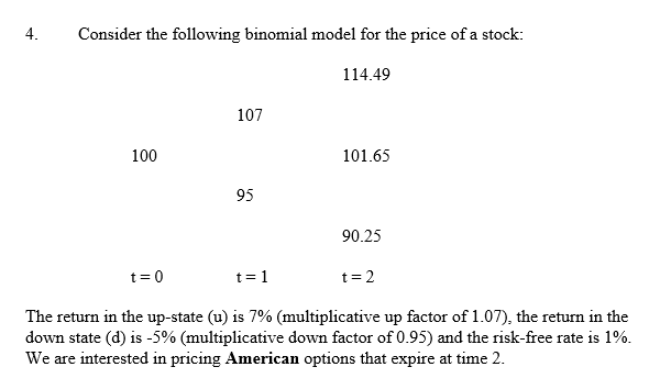 4. Consider the following binomial model for the