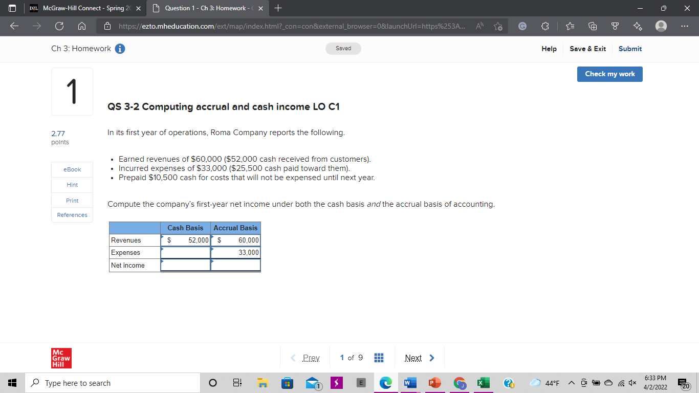 D21. McGraw-Hill Connect - Spring 20 x Question 1