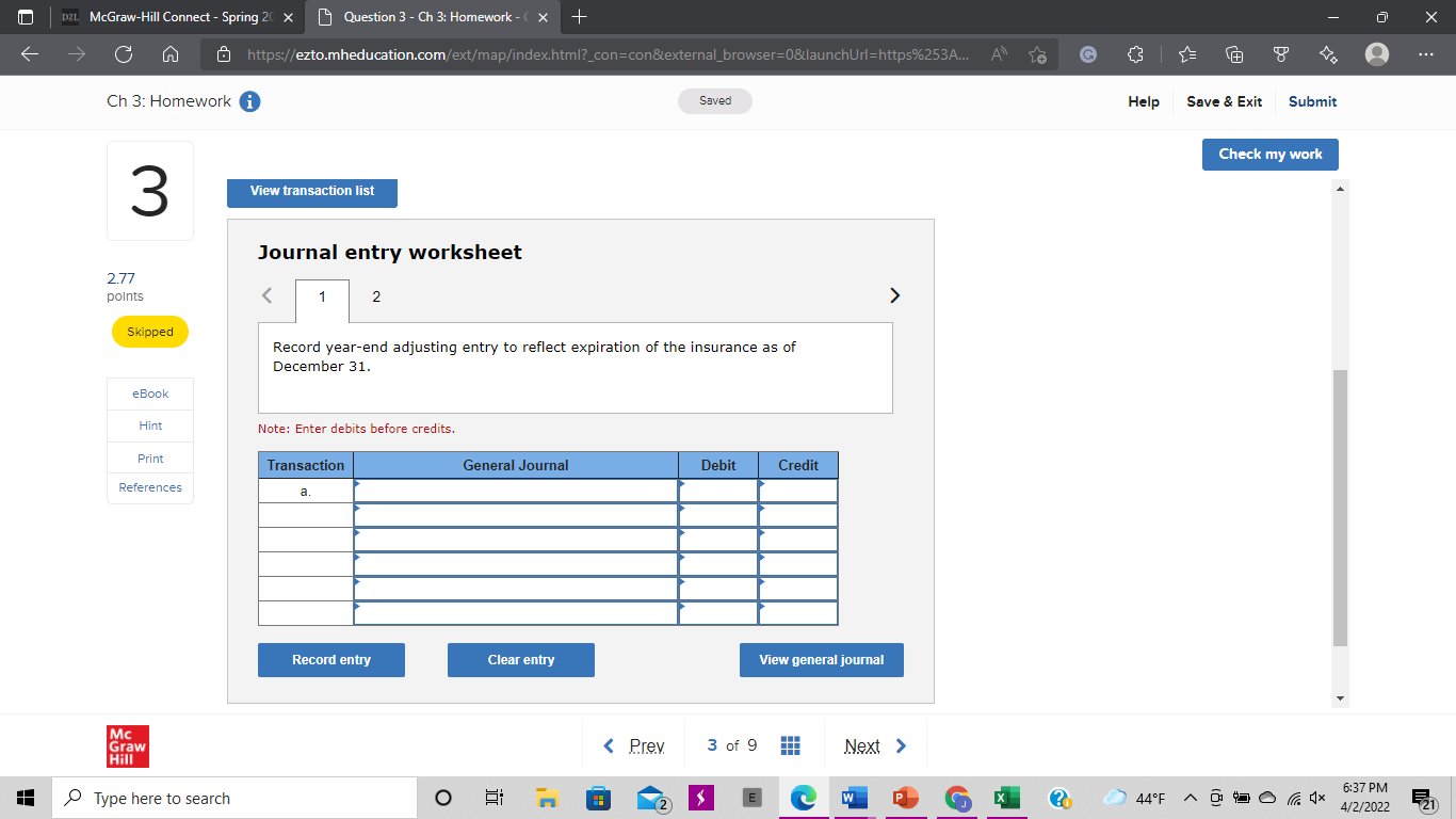 D21. McGraw-Hill Connect - Spring 20 x Question 1