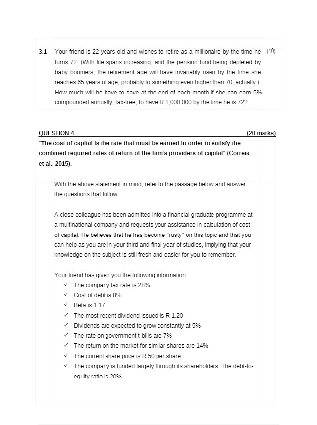 3.1 Your friend is 22 years old and wishes to