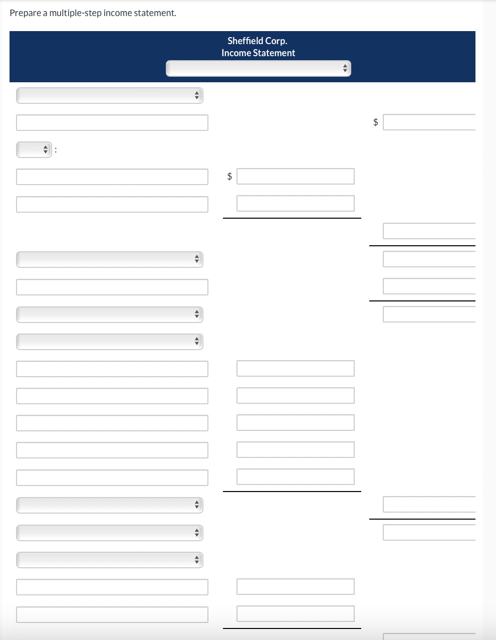 Prepare a multiplestep income statement. Shefeld