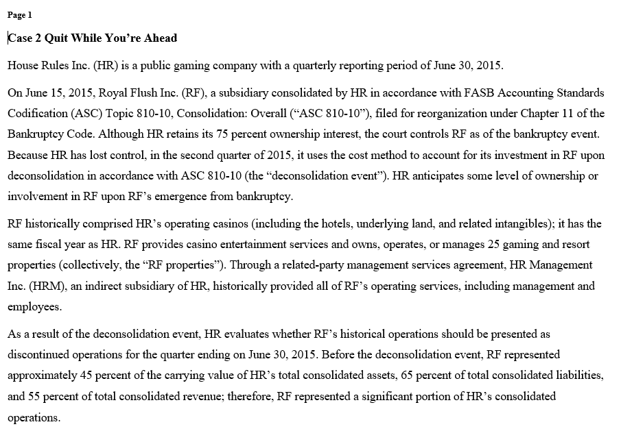 Page 1 Case 2 Quit While You're Ahead House