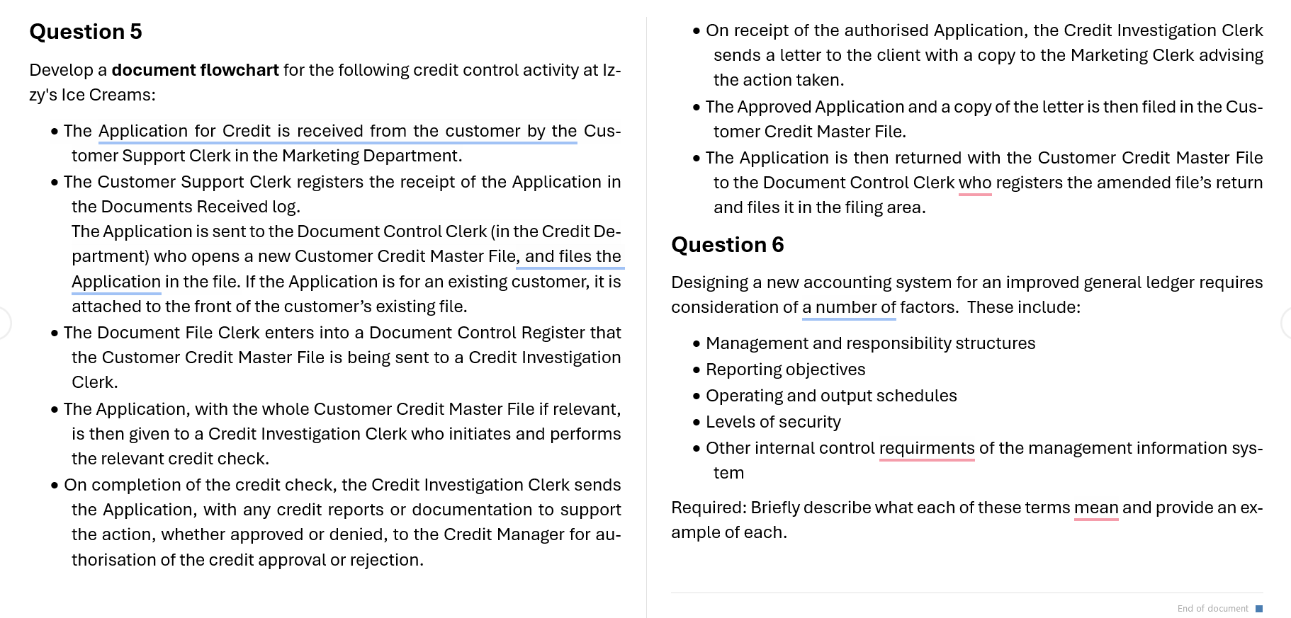 Question 5 Develop a document flowchart for the