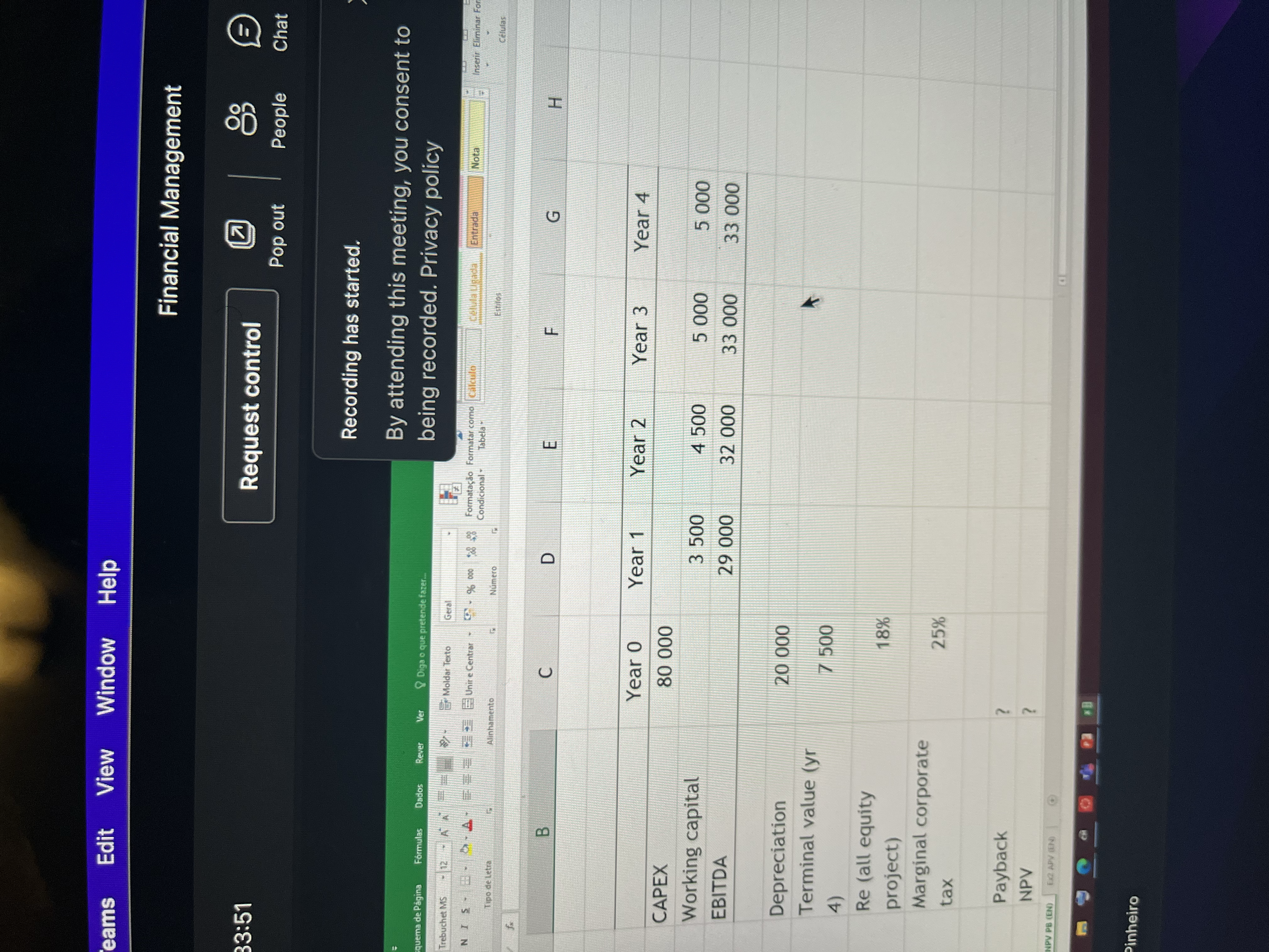 compute the payback and the NPV eams Edit View