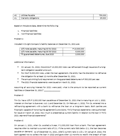 40. Utilities Payable 750,000 41 Warranty