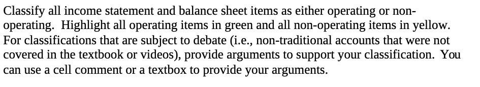 Classify all income statement and balance sheet