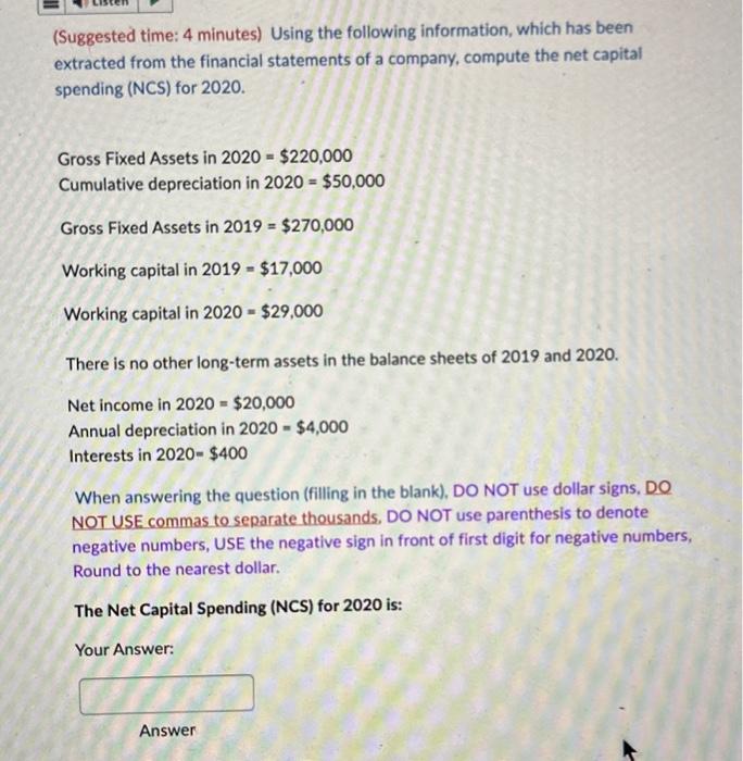 (Suggested time: 4 minutes) Using the following