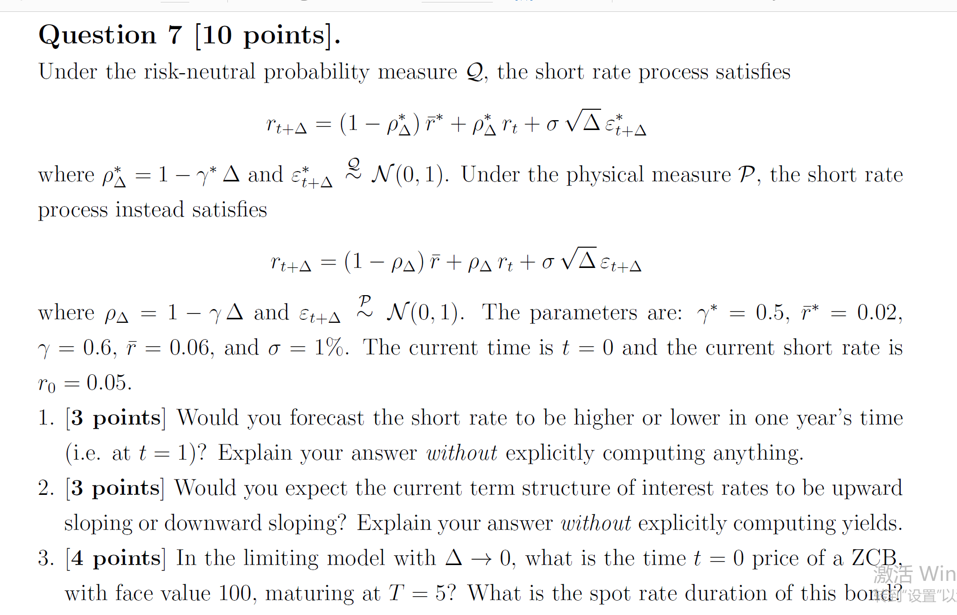 Question 7 [10 points]. Under the riskneutral