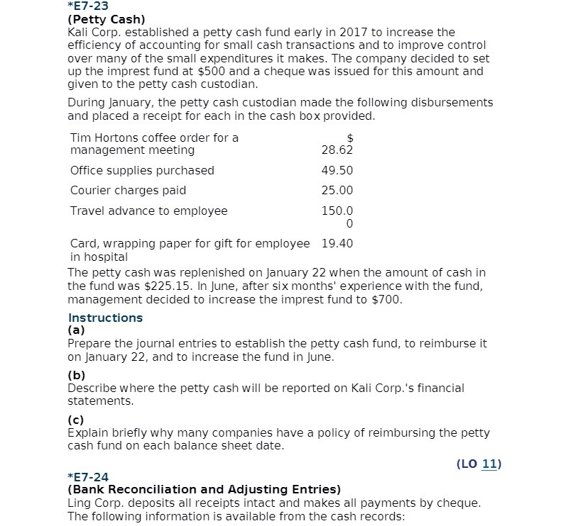 *E?-23 (Petty Cash) Kali Corp. established a