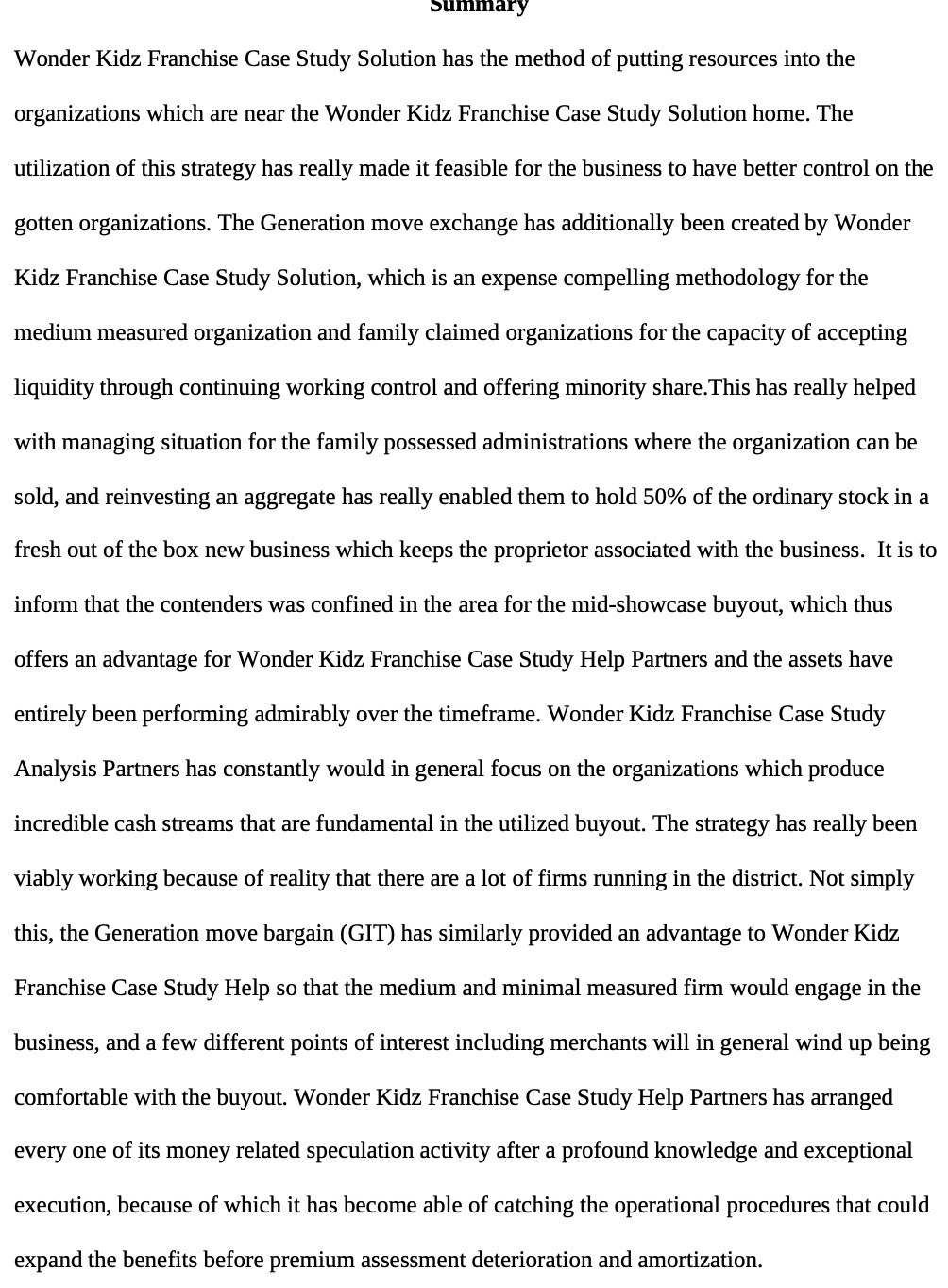 Summary Wonder Kidz Franchise Case Study Solution