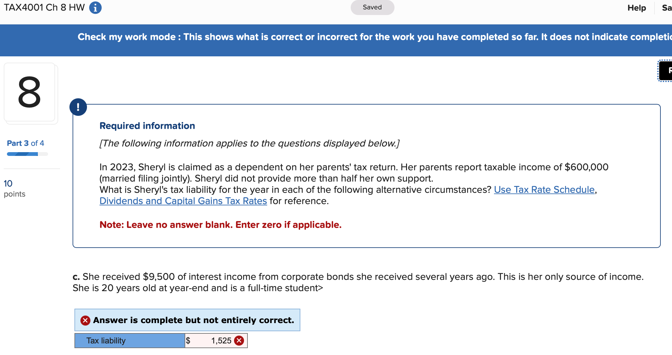 Chapter 5: TAX4001Ch 8 HW @ Saved Help Sa Check
