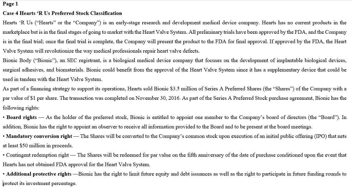 Page 1 Case 4 Hearts 'R Us Preferred Stock