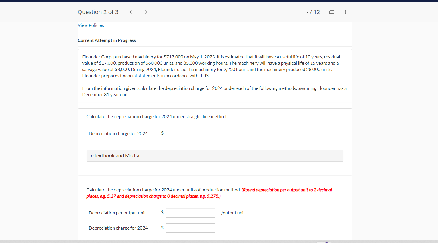 Question 2 of3 < > f 12 E View Policies Current