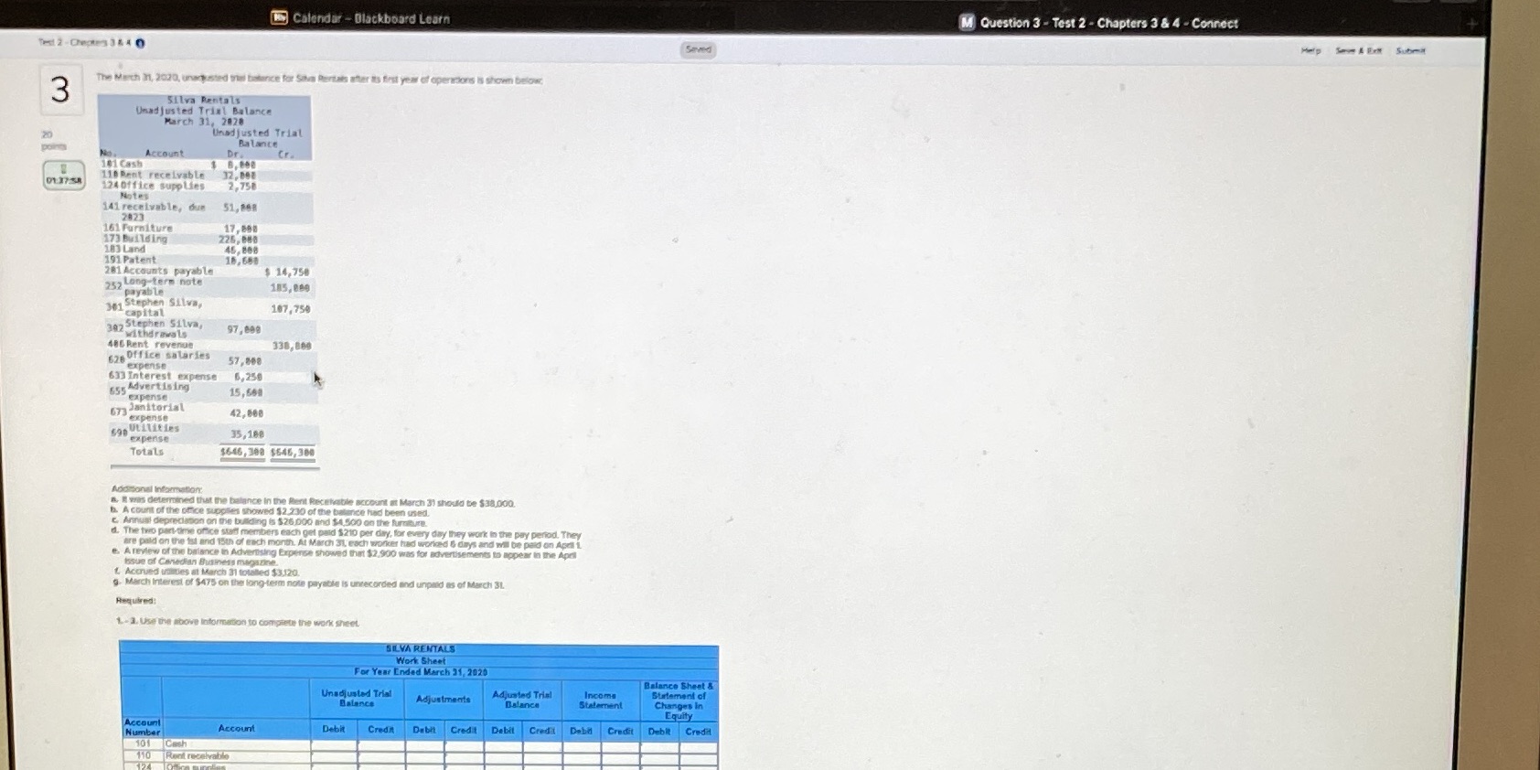 Calendar - Blackboard Learn M Question 3 - Test 2