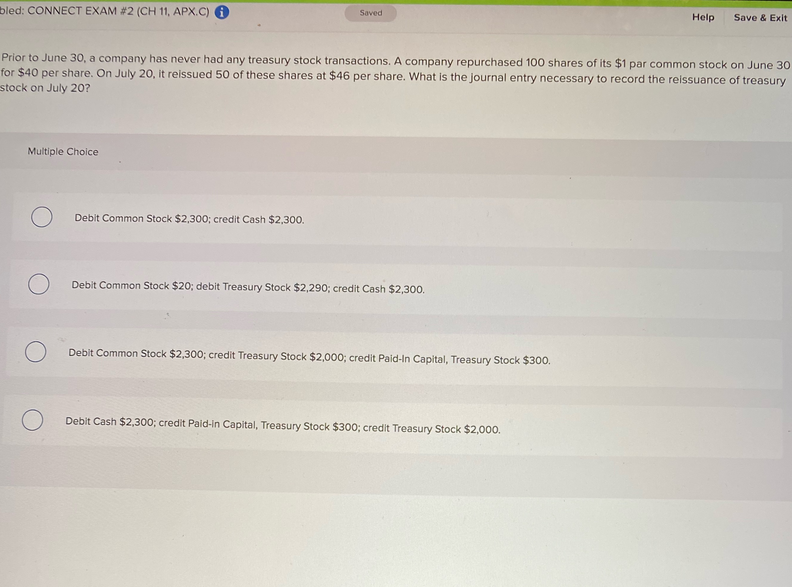 pled: CONNECT EXAM #2 (CH 11, APX.C) Saved Help