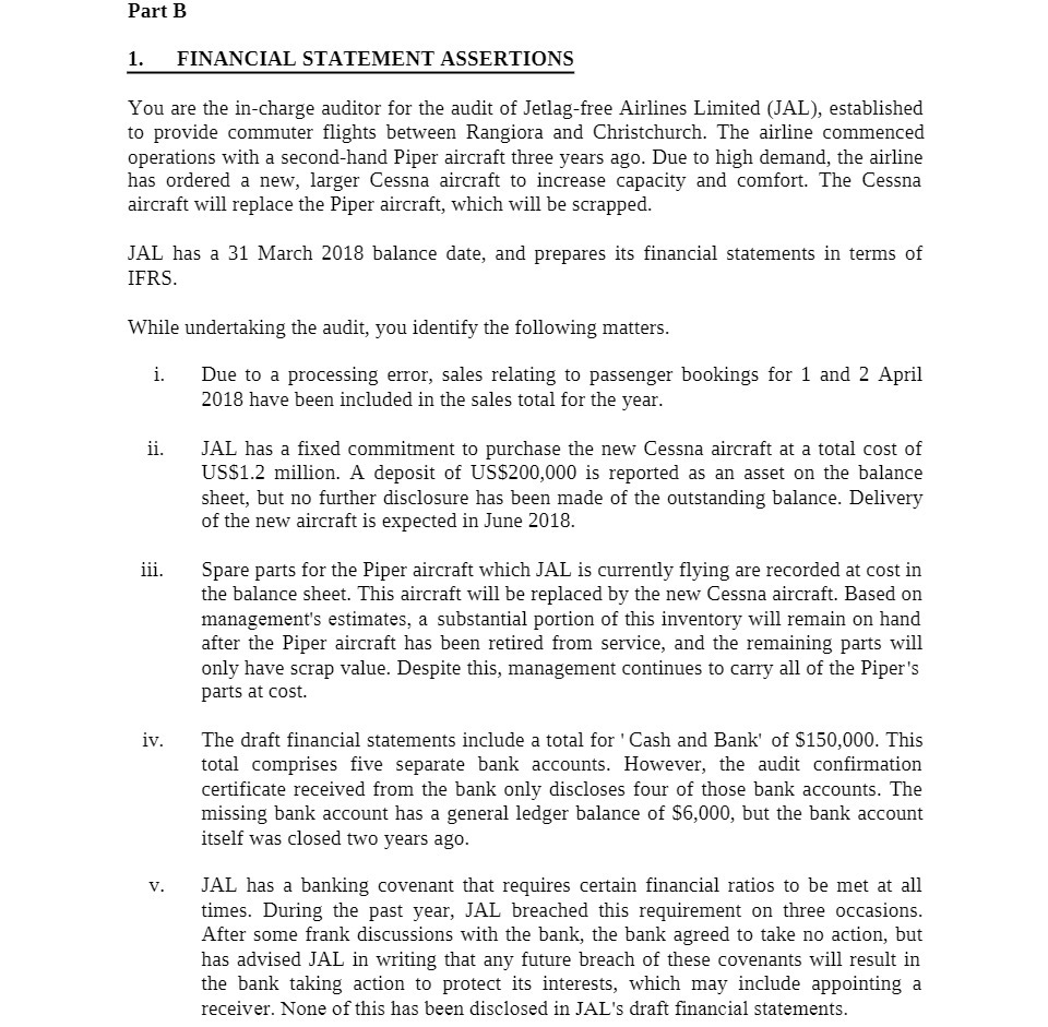 Part B 1. FINANCIAL STATEMENT ASSERTIONS You are
