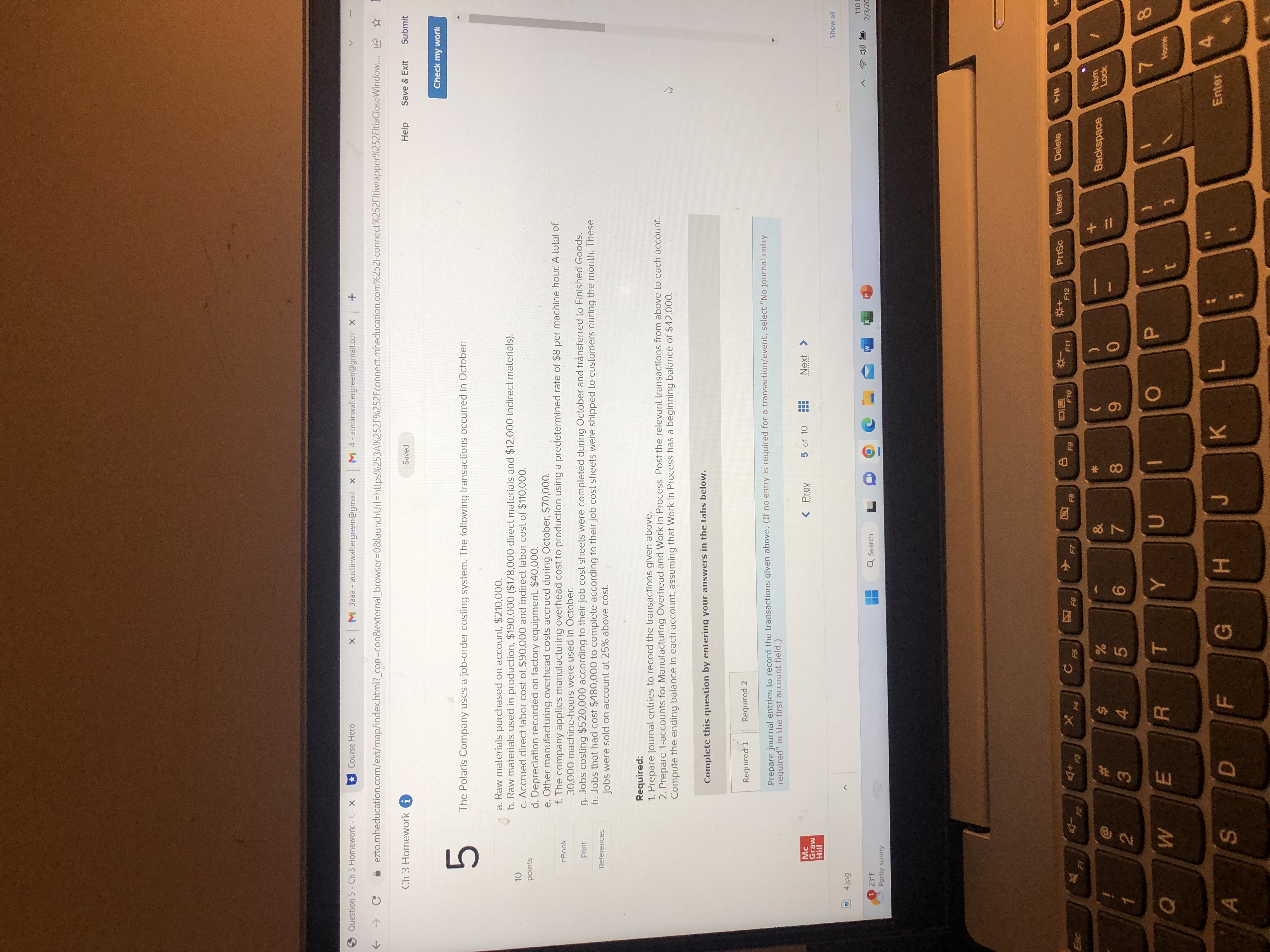 Question 5 - Ch 3 Homework - C X Course Hero x M