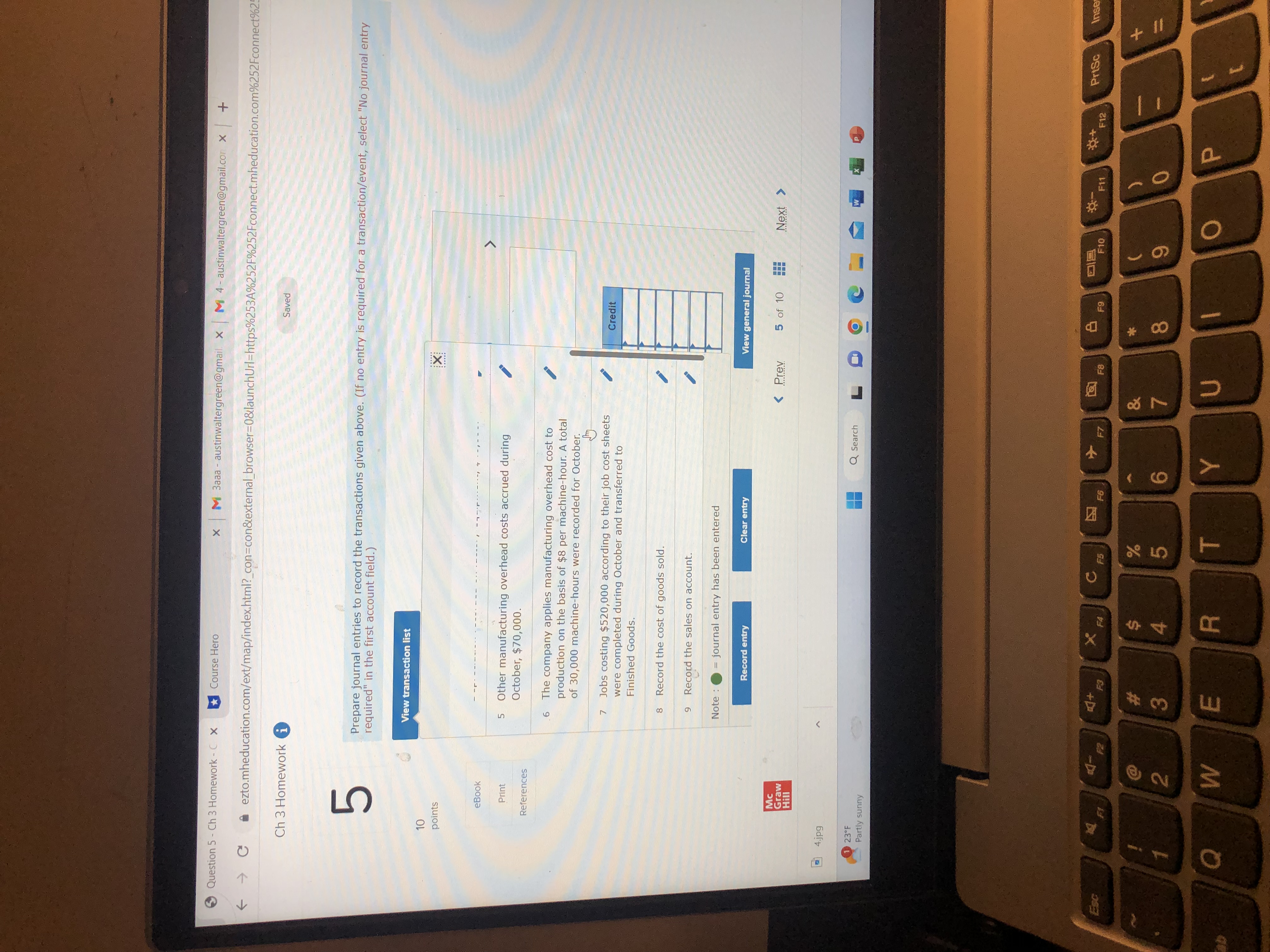 Question 5 - Ch 3 Homework - C X Course Hero x M