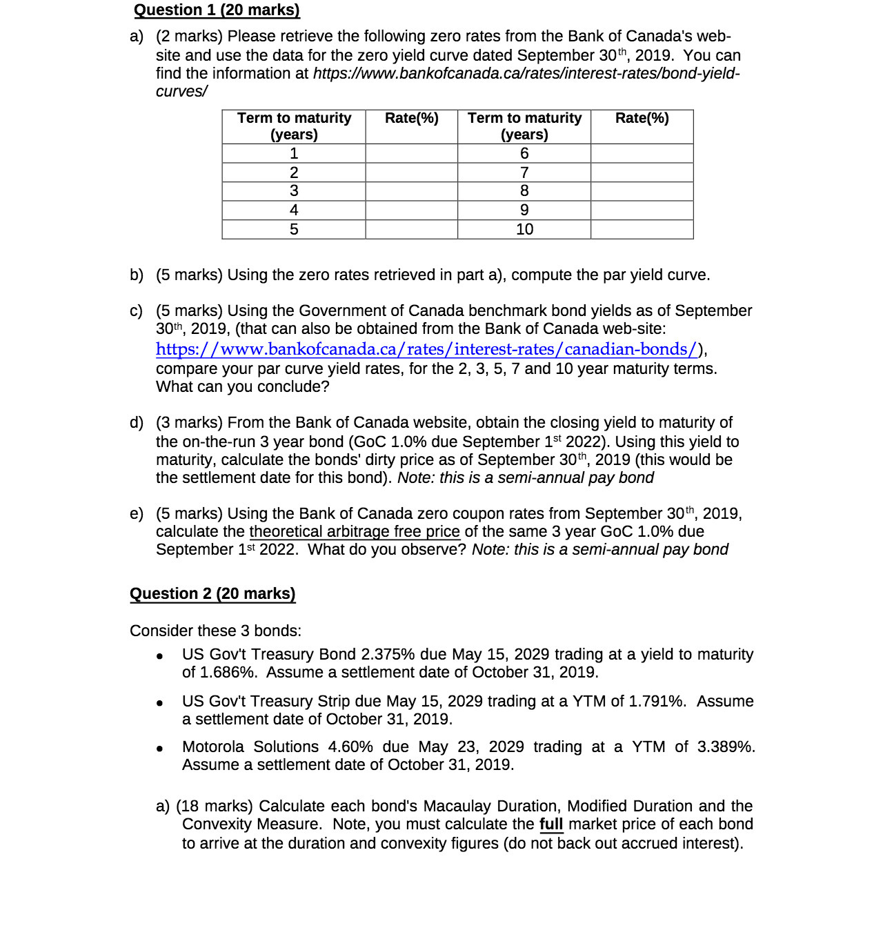 Question 1 (20 marks) a) (2 marks) Please