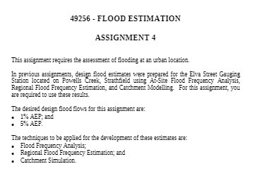 49256 - FLOOD ESTIMATION ASSIGNMENT 4 This