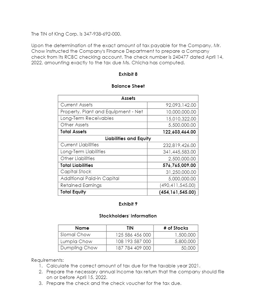 The TIN of King Corp. is 347-938-692-000. Upon