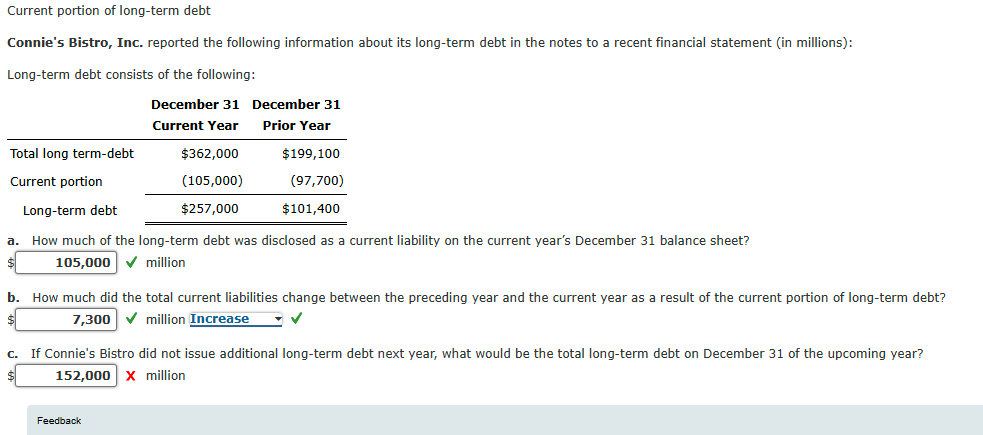 Help with homework Current portion of long-term