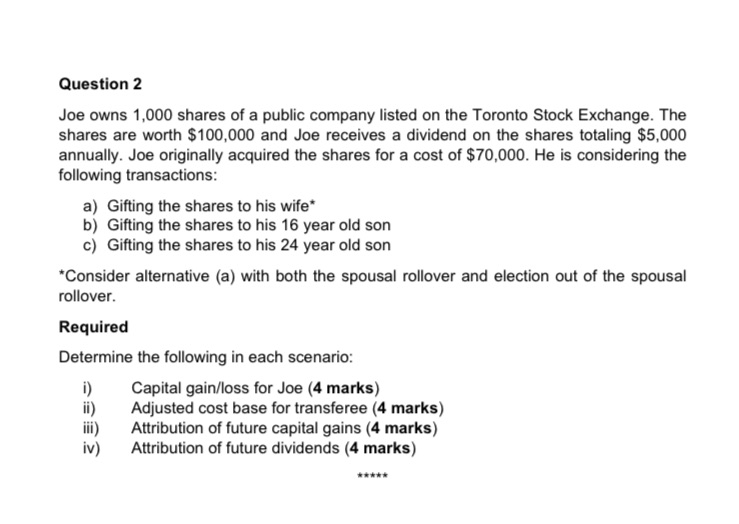Taxation 1 Need help please Question 2 Joe owns