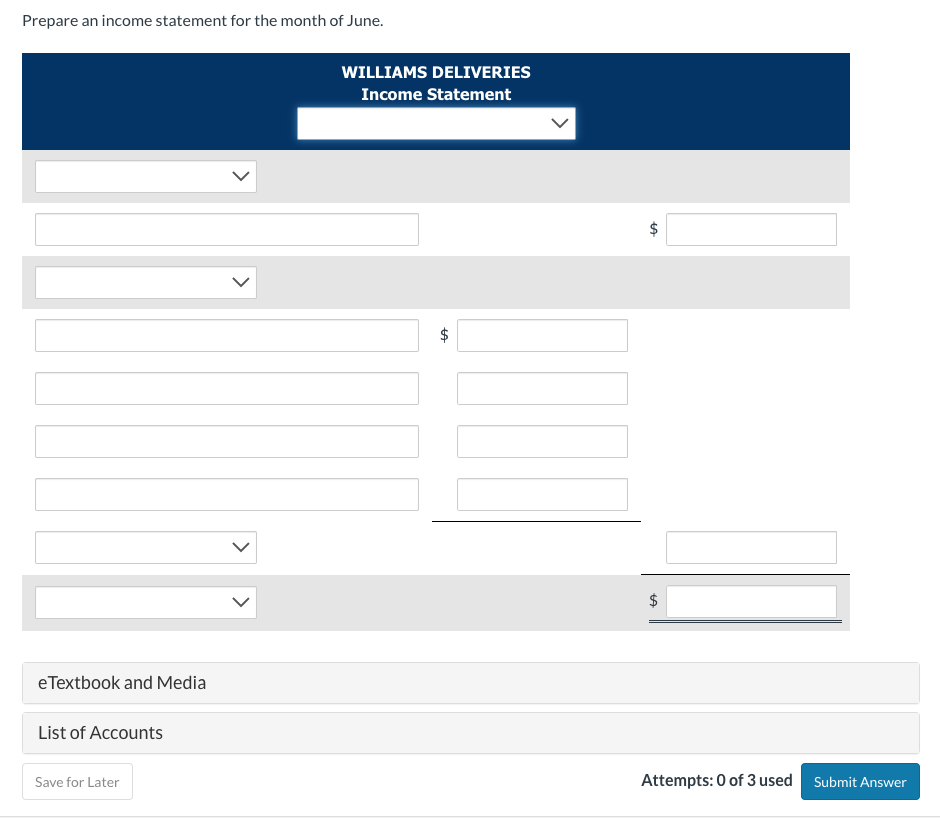 Prepare an income statement for the month of