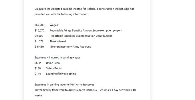 Calculate the Adjusted Taxable Income for Roland,