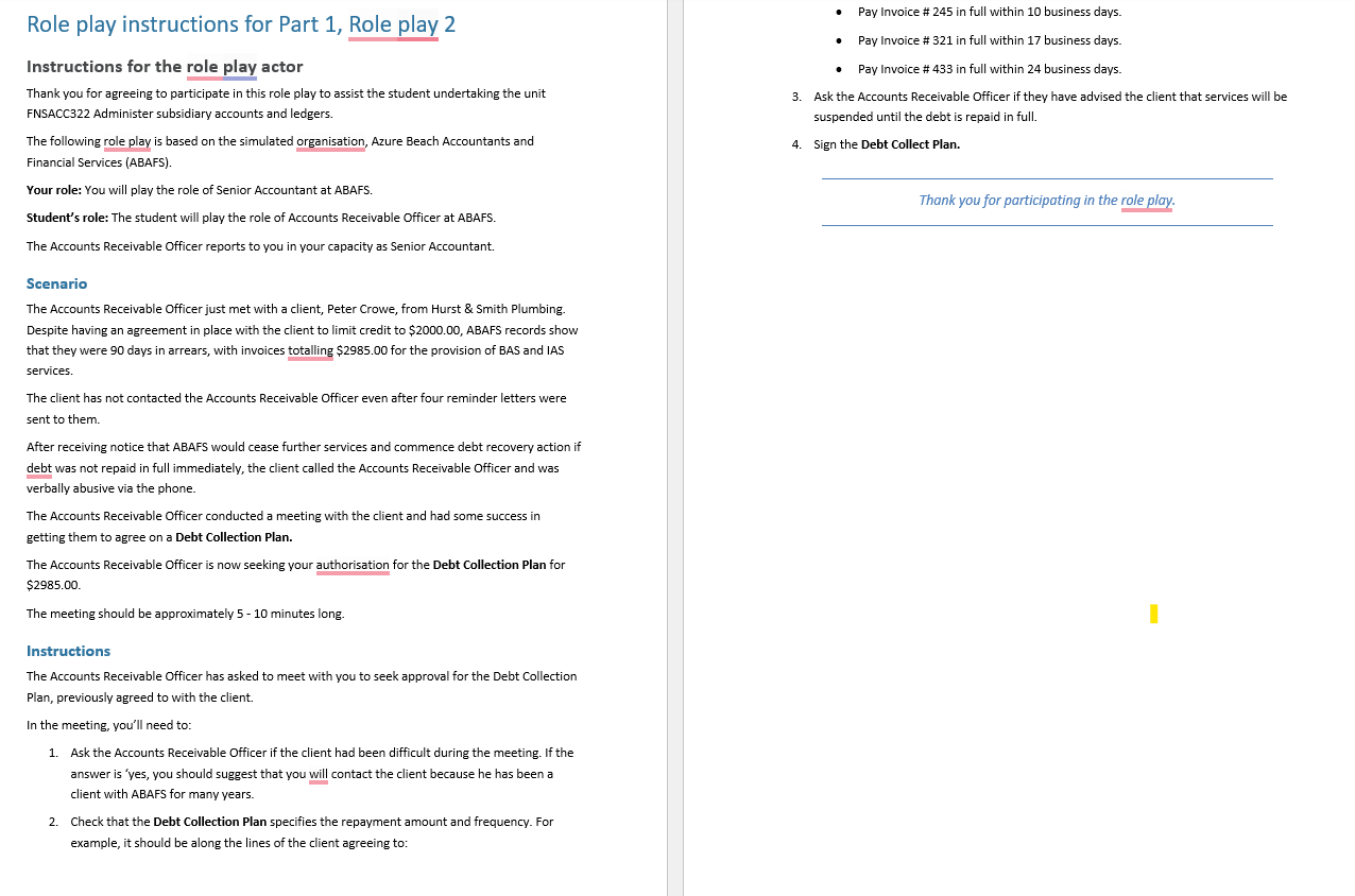 % | TAFE: Role play 2: Present the Debt Repayment