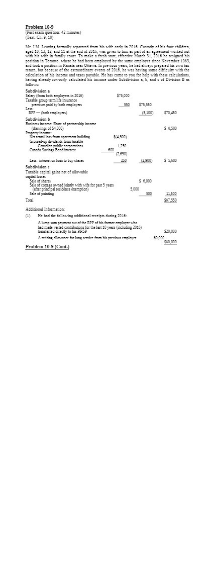 Problem 10-9 (Bust exum question: 42 minutes)
