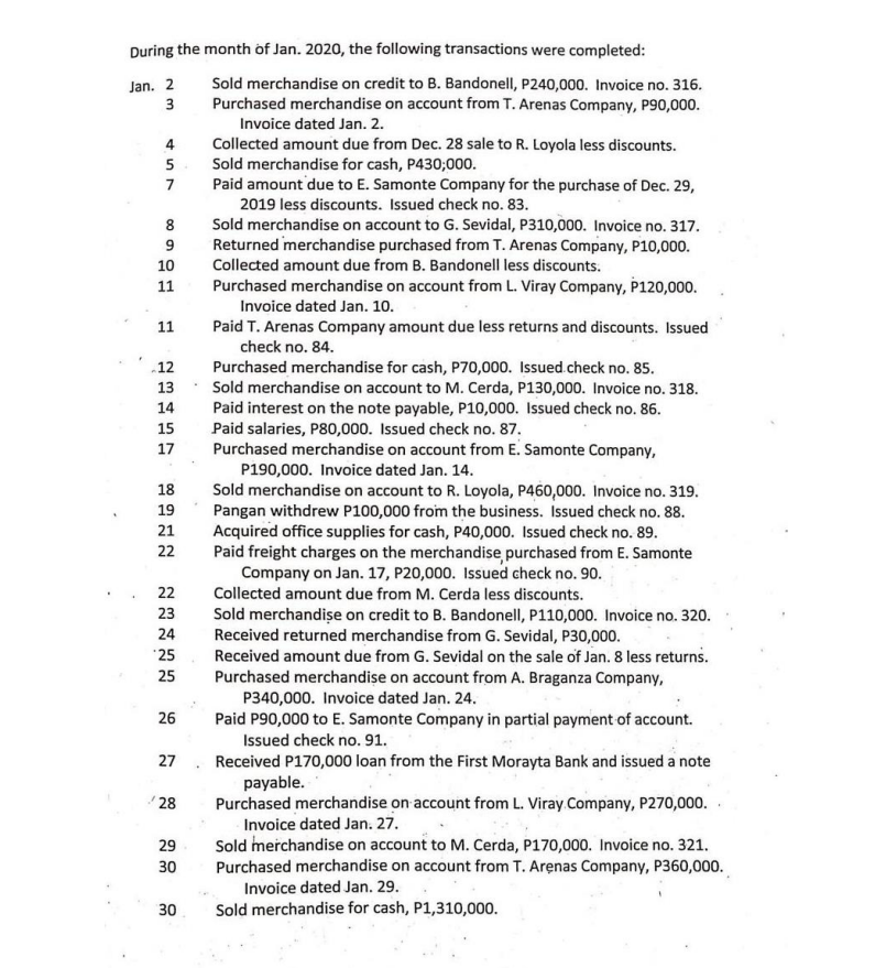 Comprehensive Problem- The Dec. 31, 2019