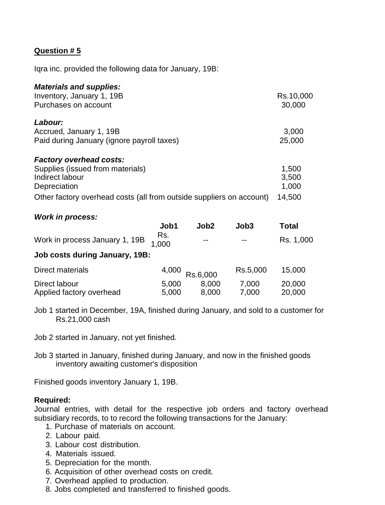 Question # 5 lqra inc. provided the following