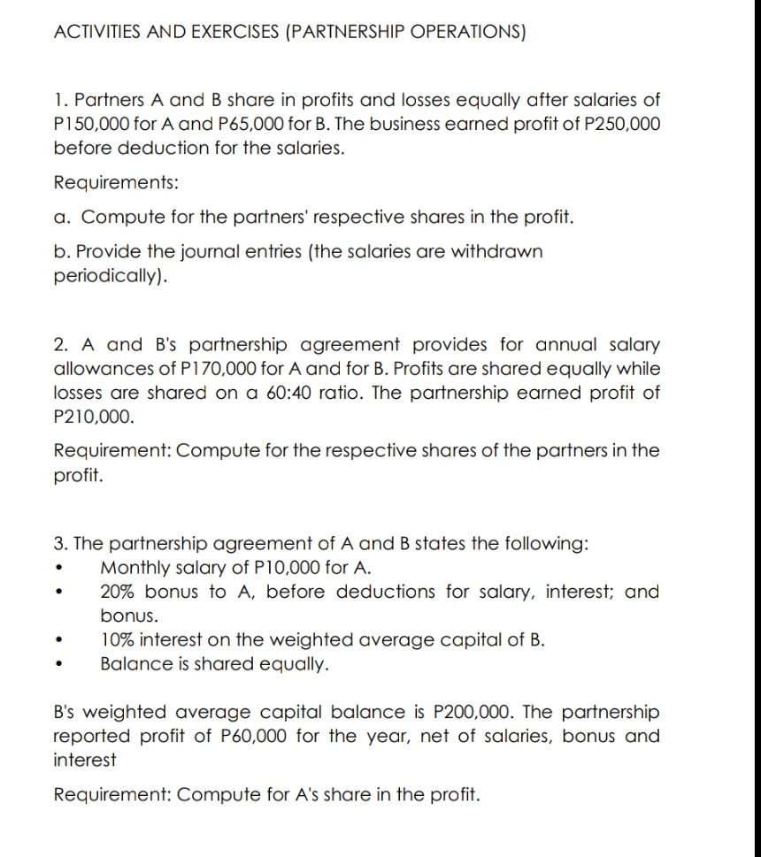 Show your solution ACTIVITIES AND EXERCISES