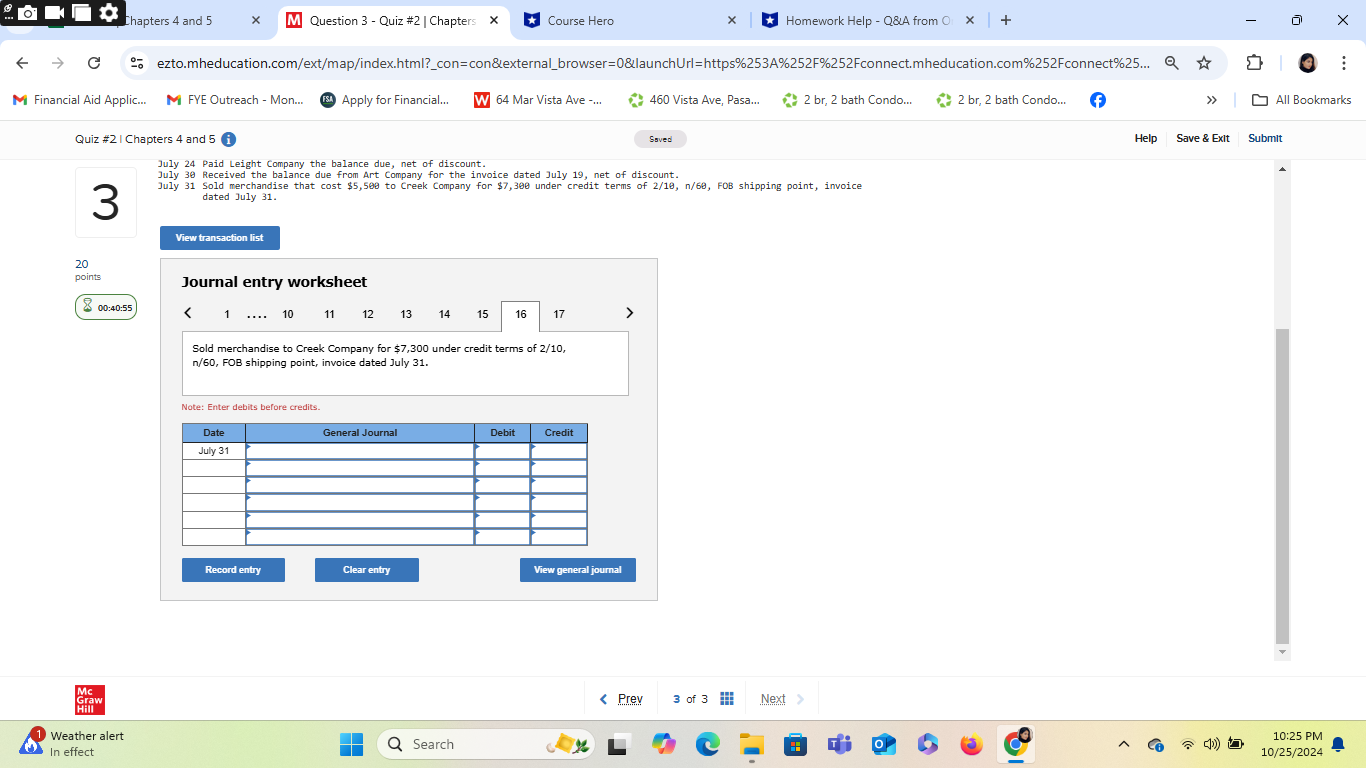 Chapters 4 and 5 X M Question 3 - Quiz #2 |