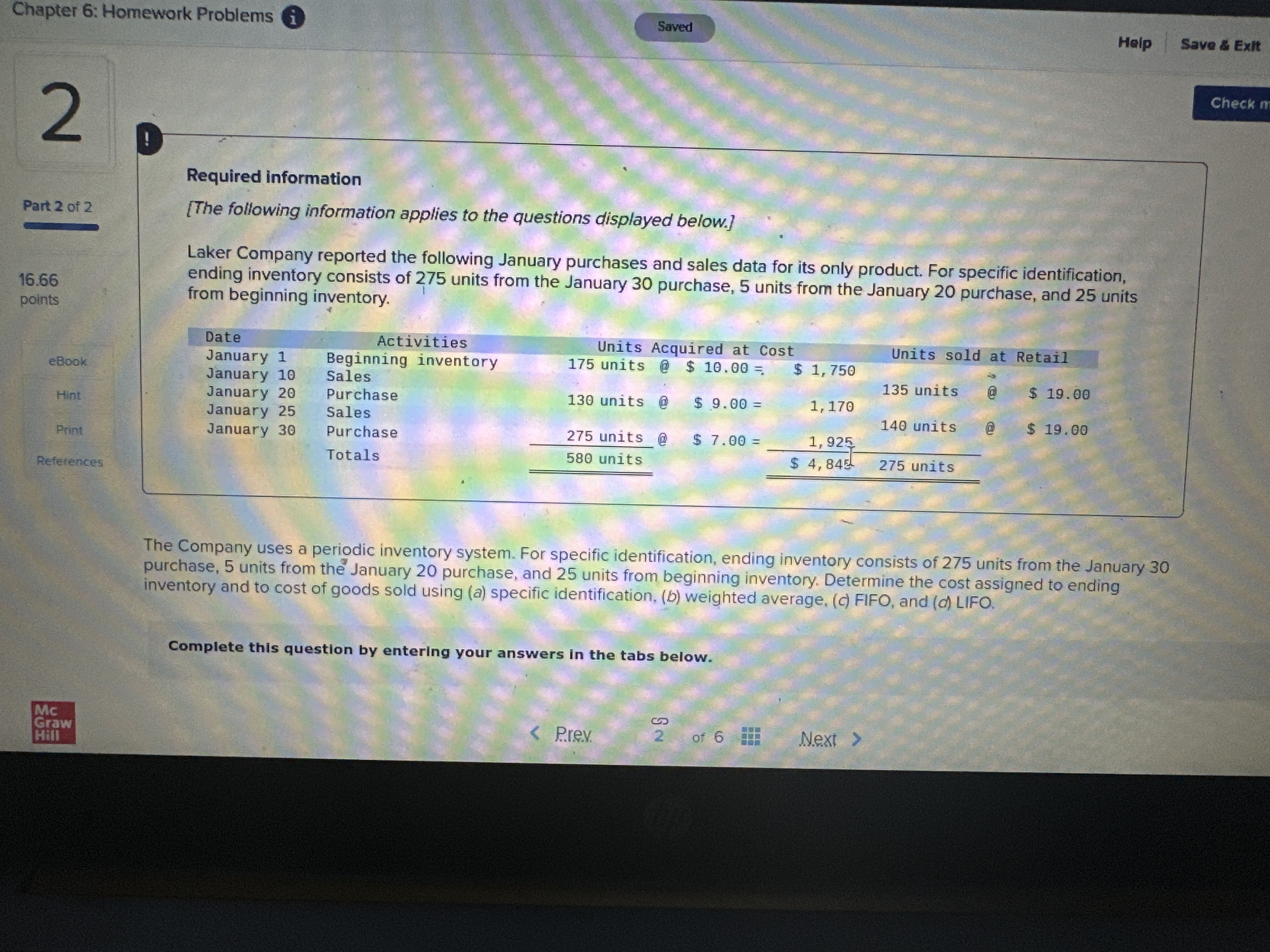Chapter 6: Homework Problems i Saved Help Save &