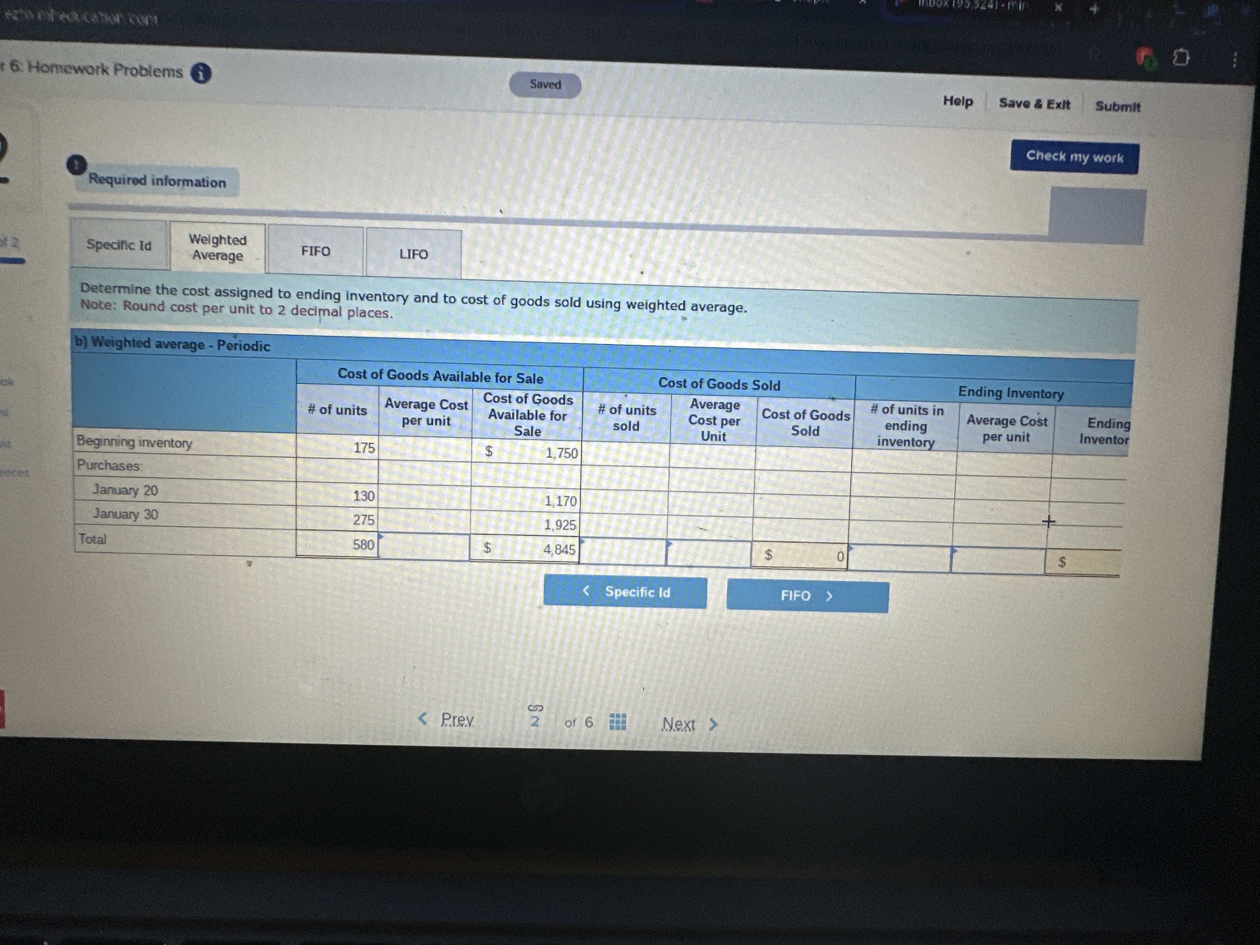 Chapter 6: Homework Problems i Saved Help Save &