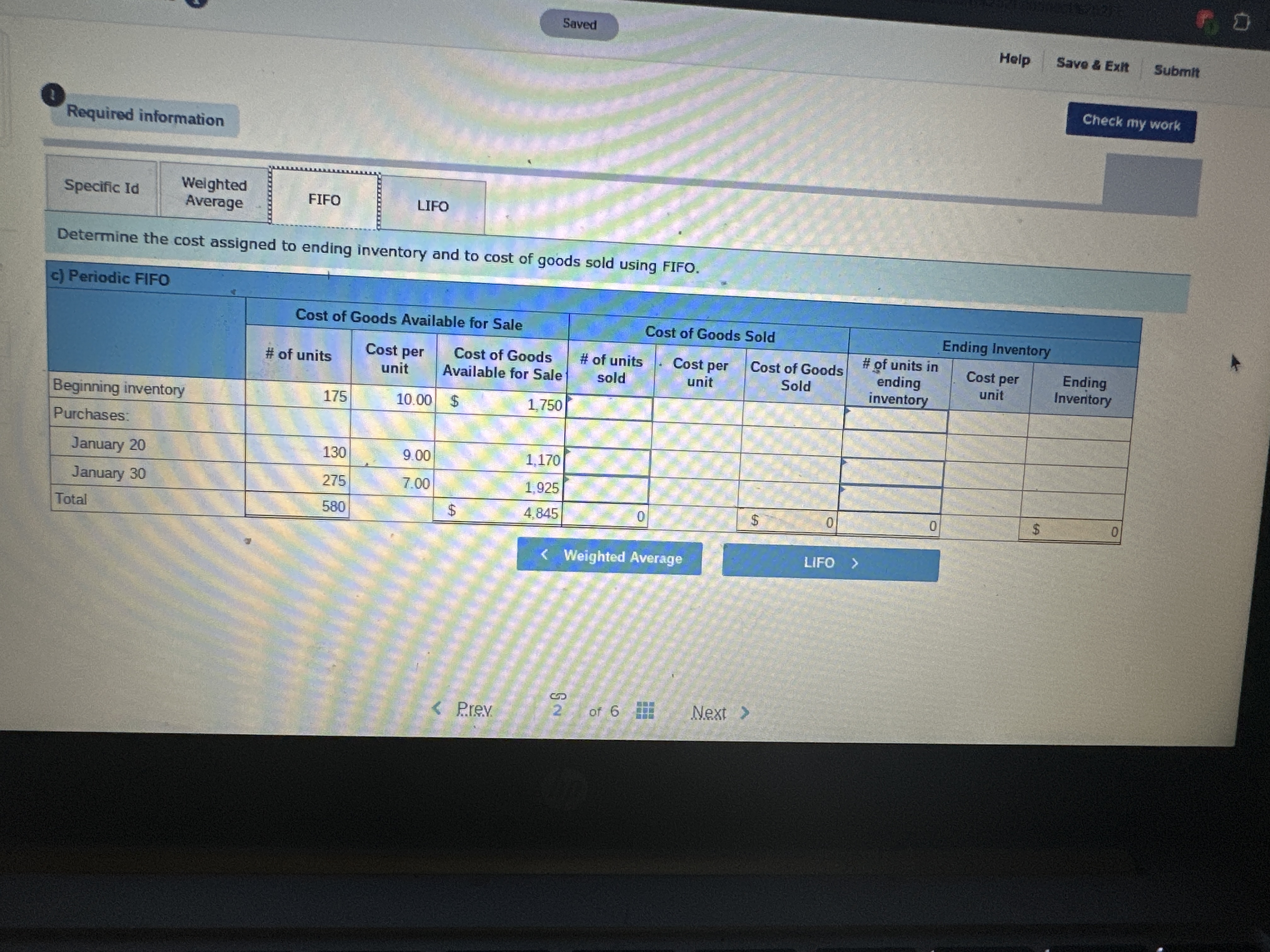 Chapter 6: Homework Problems i Saved Help Save &
