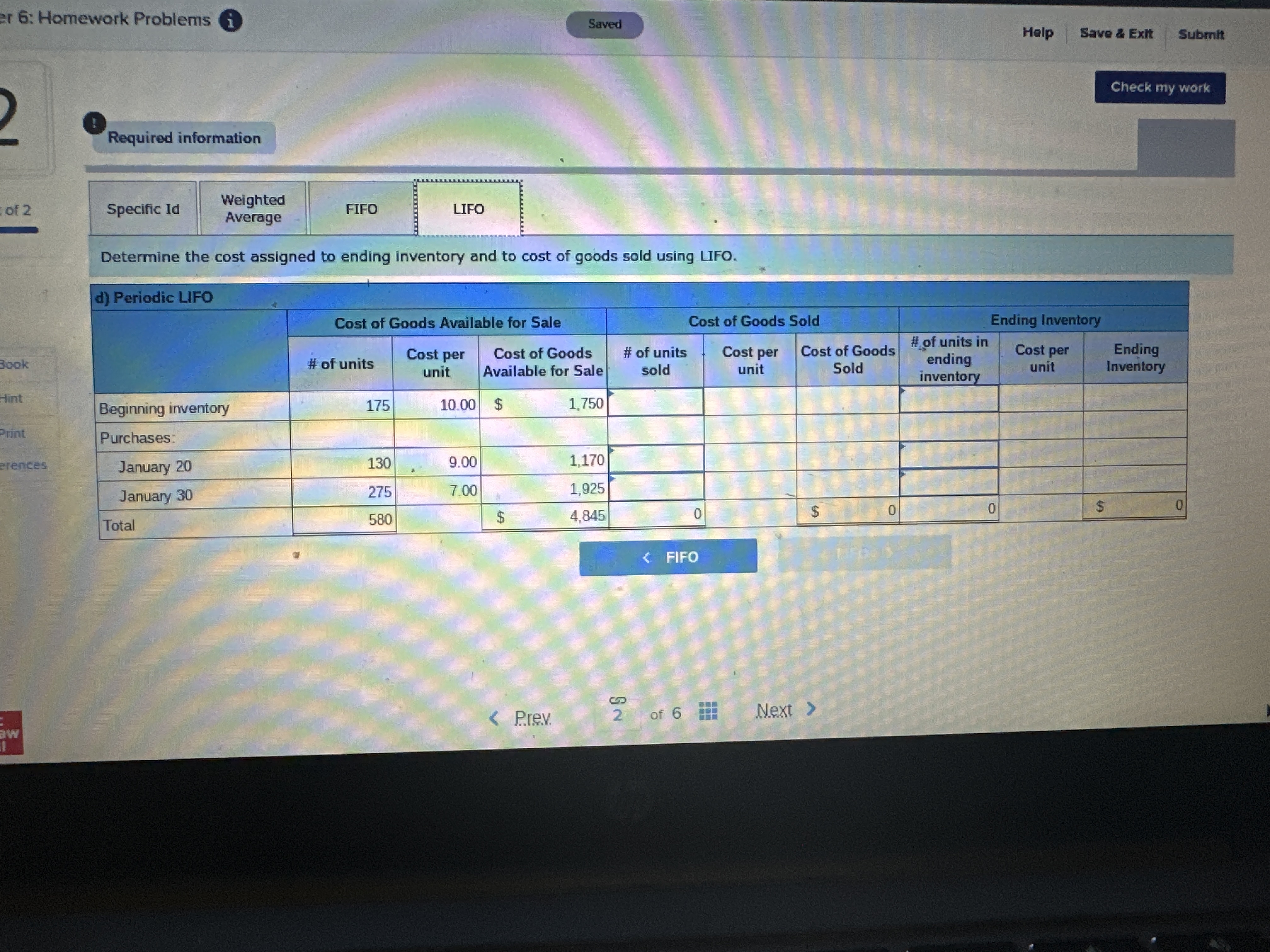 Chapter 6: Homework Problems i Saved Help Save &