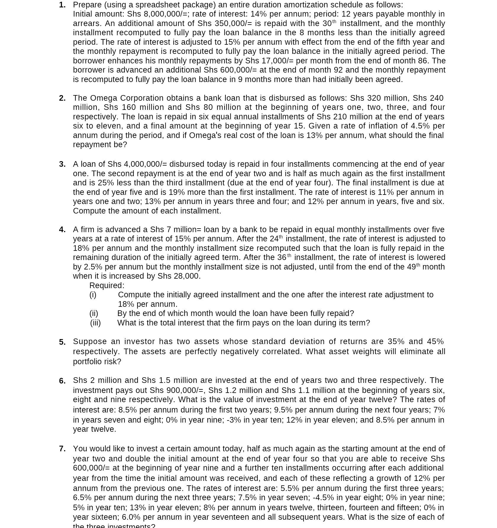 1. Prepare (using a spreadsheet package) an