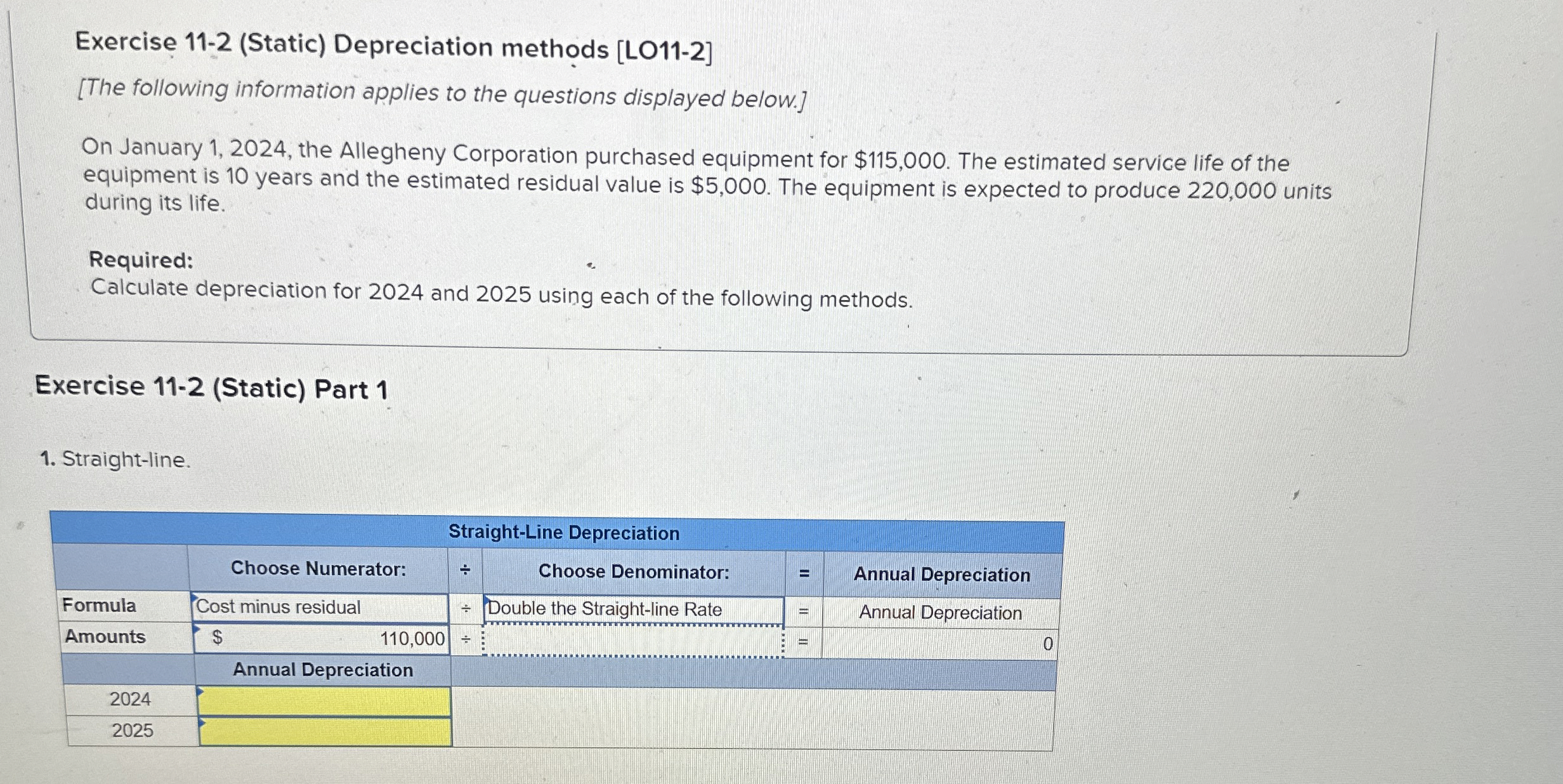 Exercise 1 1 - 2 ( Static ) Depreciation methods